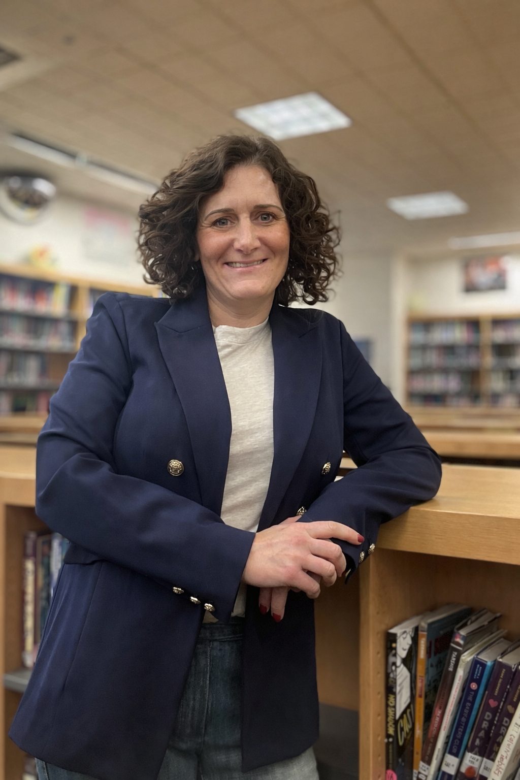 Caren Lowrey in a school library in South Whitehall Township, Pennsylvania